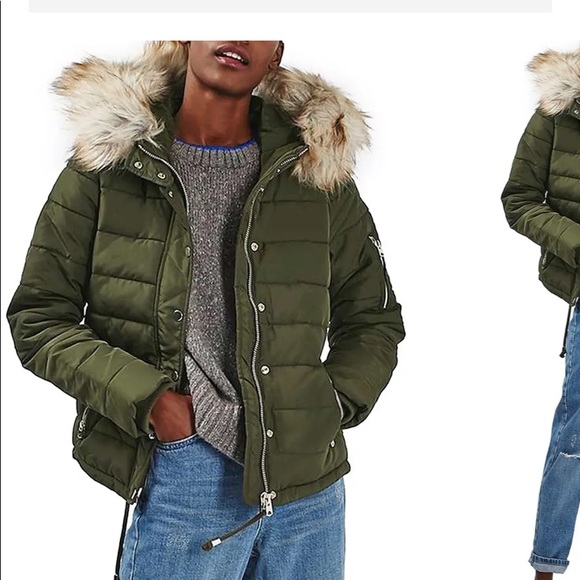 Topshop Woody Faux Fur Hood Puffer 